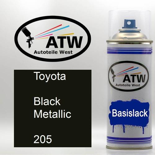 Toyota, Black Metallic, 205: 400ml Sprühdose, von ATW Autoteile West.